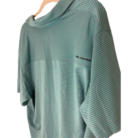 Men's Under Armour Teal Stripe 2XL Button Golf Tech Polo Country Club Preppy - Picture 3 of 5